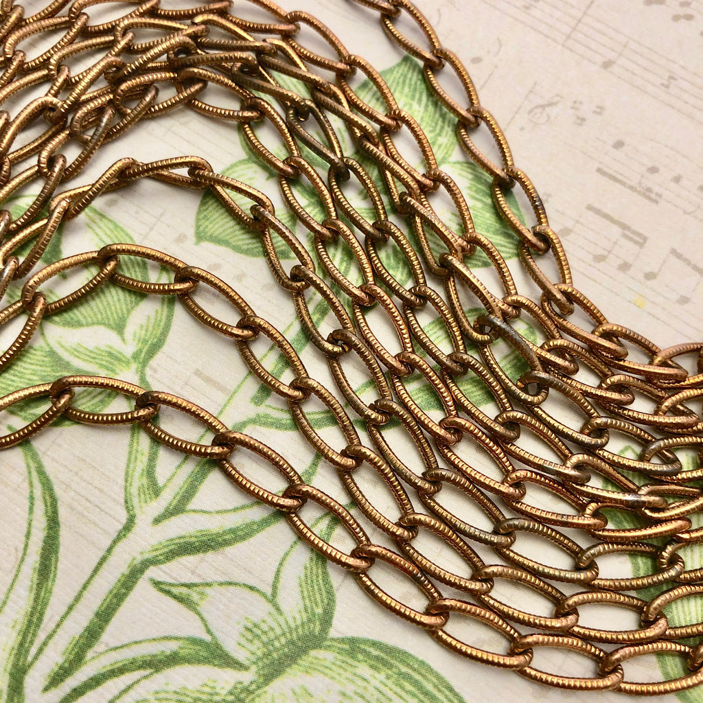 1970s Vintage Brass Plated Curb Chain With Texture 5x11mm (Sold By The Foot) (BRA45)