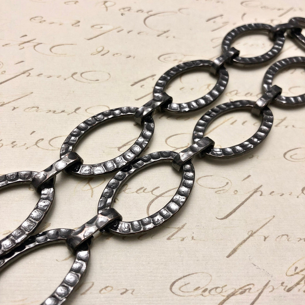 Oval ClassyGun Metal Chain (Sold By The Foot) (SILV8)
