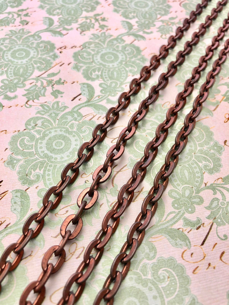 1970s Vintage Flat Oval Copper Chain (Sold By The Foot) 6x8mm