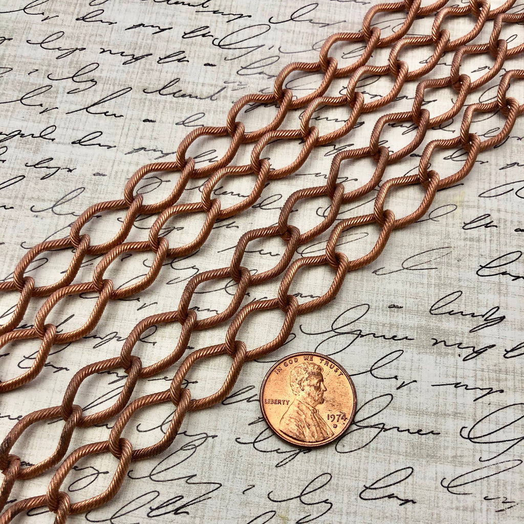 1970s Vintage Copper Curb Chain With Spiral Texture (Sold By The Foot) 11x18mm