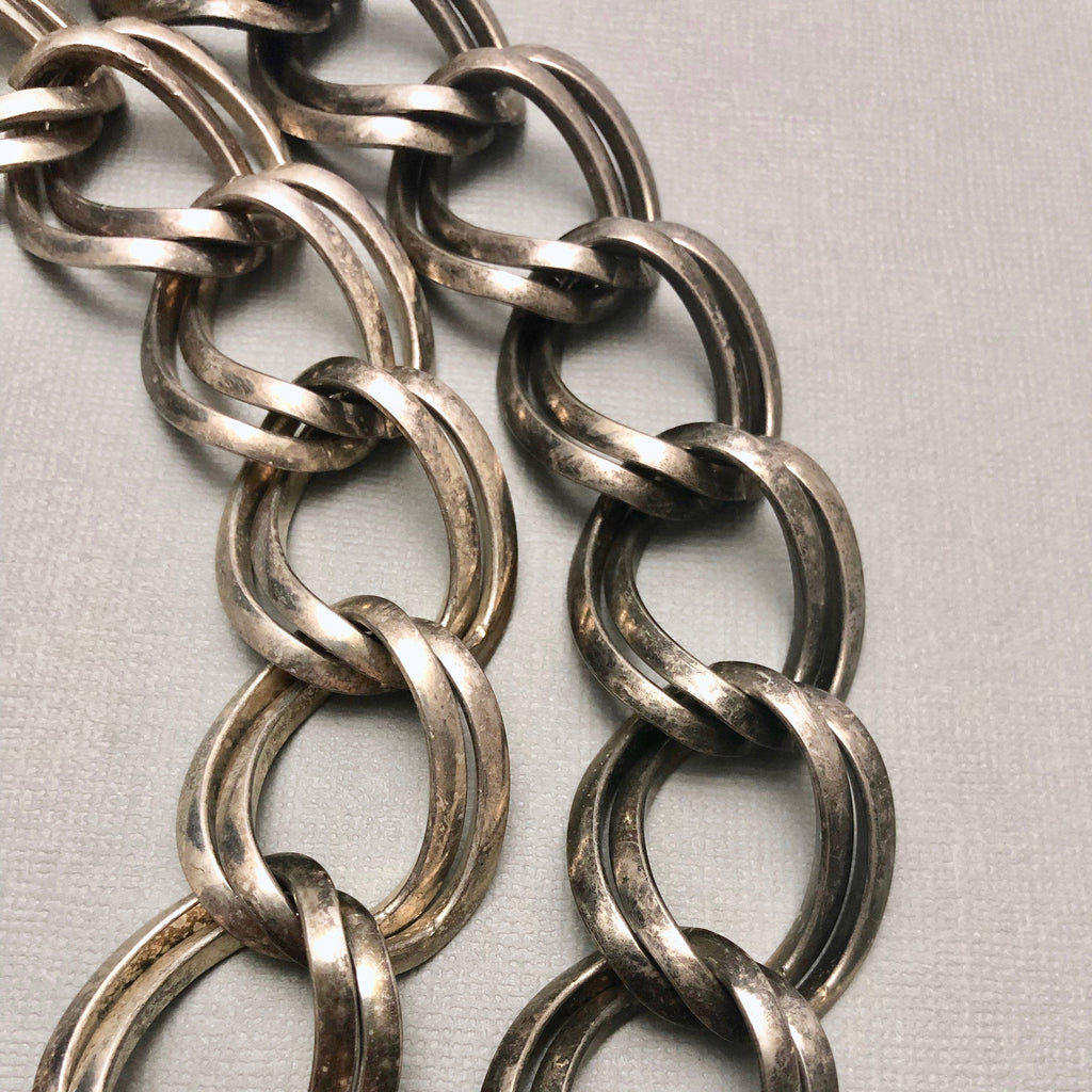 Vintage Silver Double Link Curb Chain 23x31mm (Sold By The Foot) (SILV50)