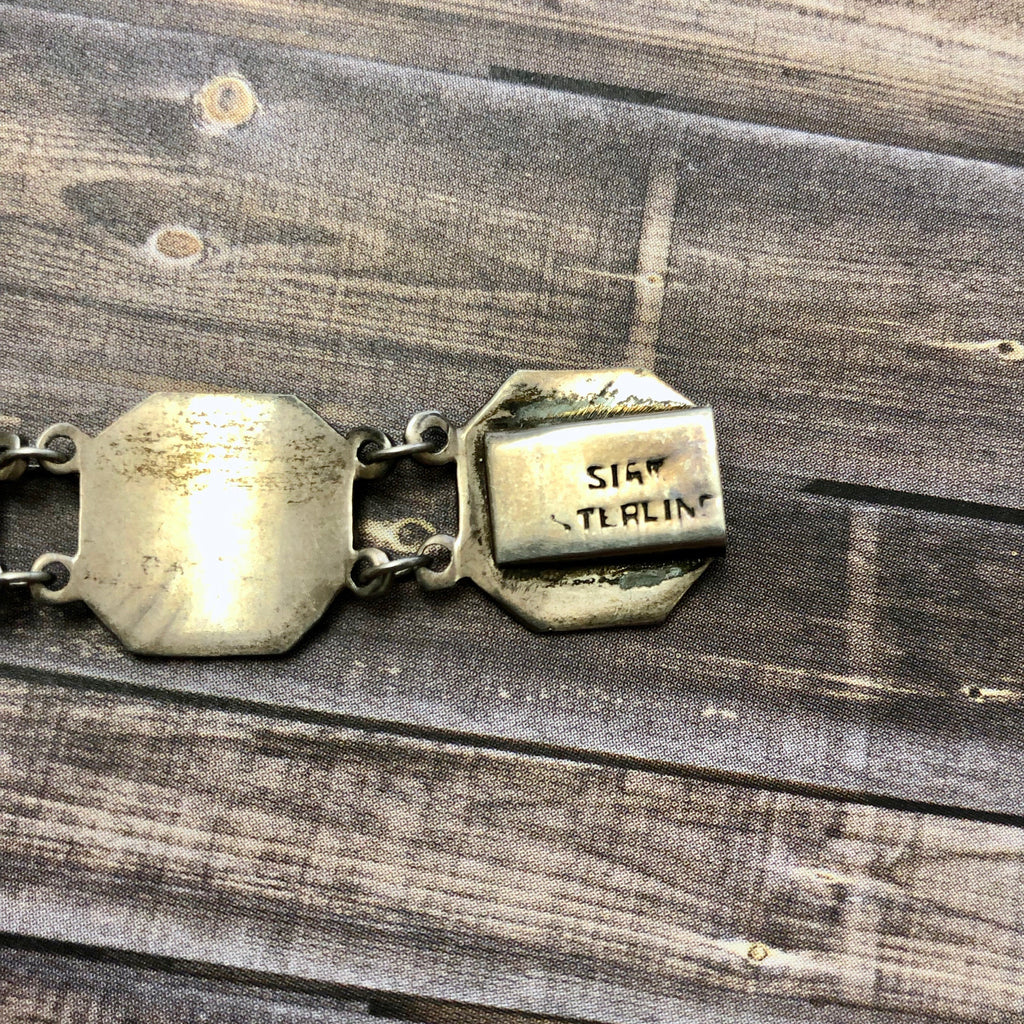 Vintage Siam White Enamel Sterling Link Bracelet (7 Inches)