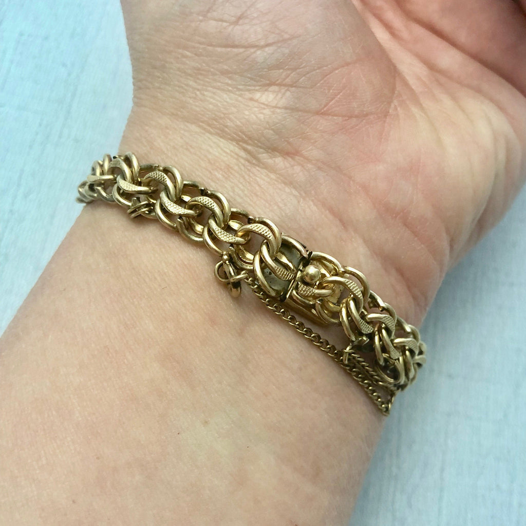 Vintage Textured 12KT Gold Filled Charm Bracelet (7 Inches)