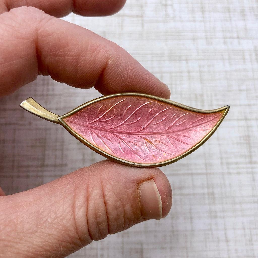 Danish Sterling Enamel Pink Fall Leaf Brooch