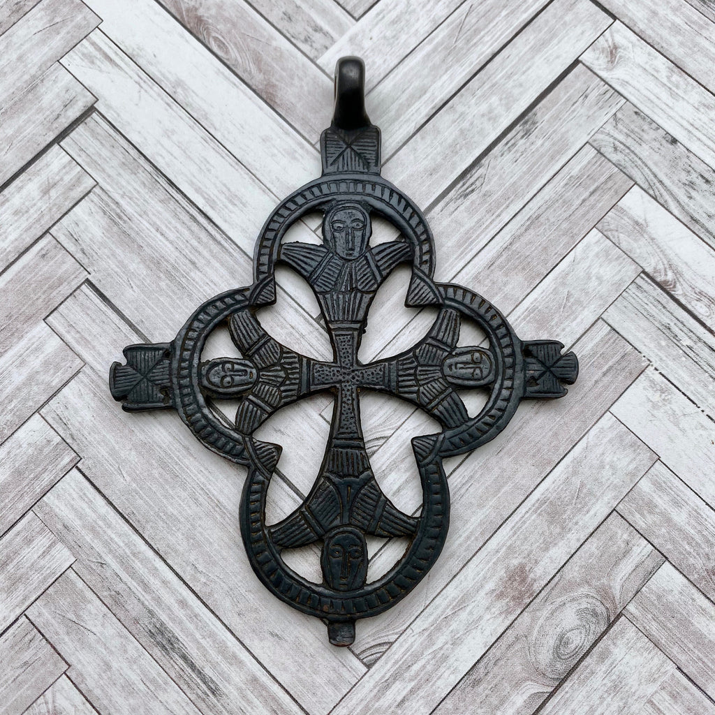 Ethiopian Brass Cross Pendant in Antique Brass & Black Patina (Available In 2 Colors) (LBC15)