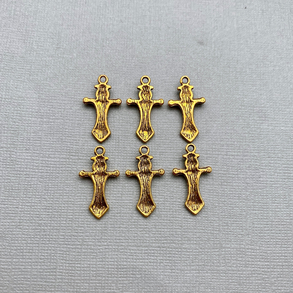 6 Gold Colored Miniature Sword Metal Pendants (Available In 2 Options) (MP192)