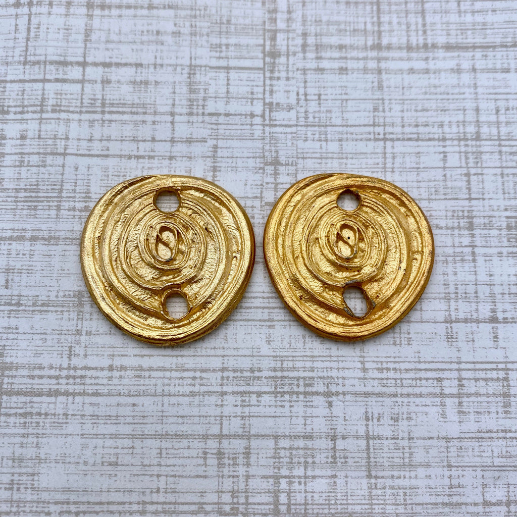 Pair Of Vintage Brass Plate Circular Connector Component Pendants (MP99)