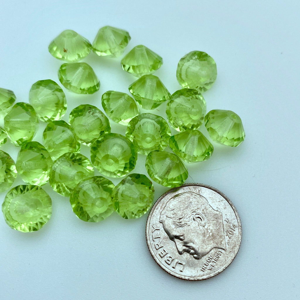 Vintage Peridot Faceted Czech Bicone Glass Beads (6x9mm) (GCG10)