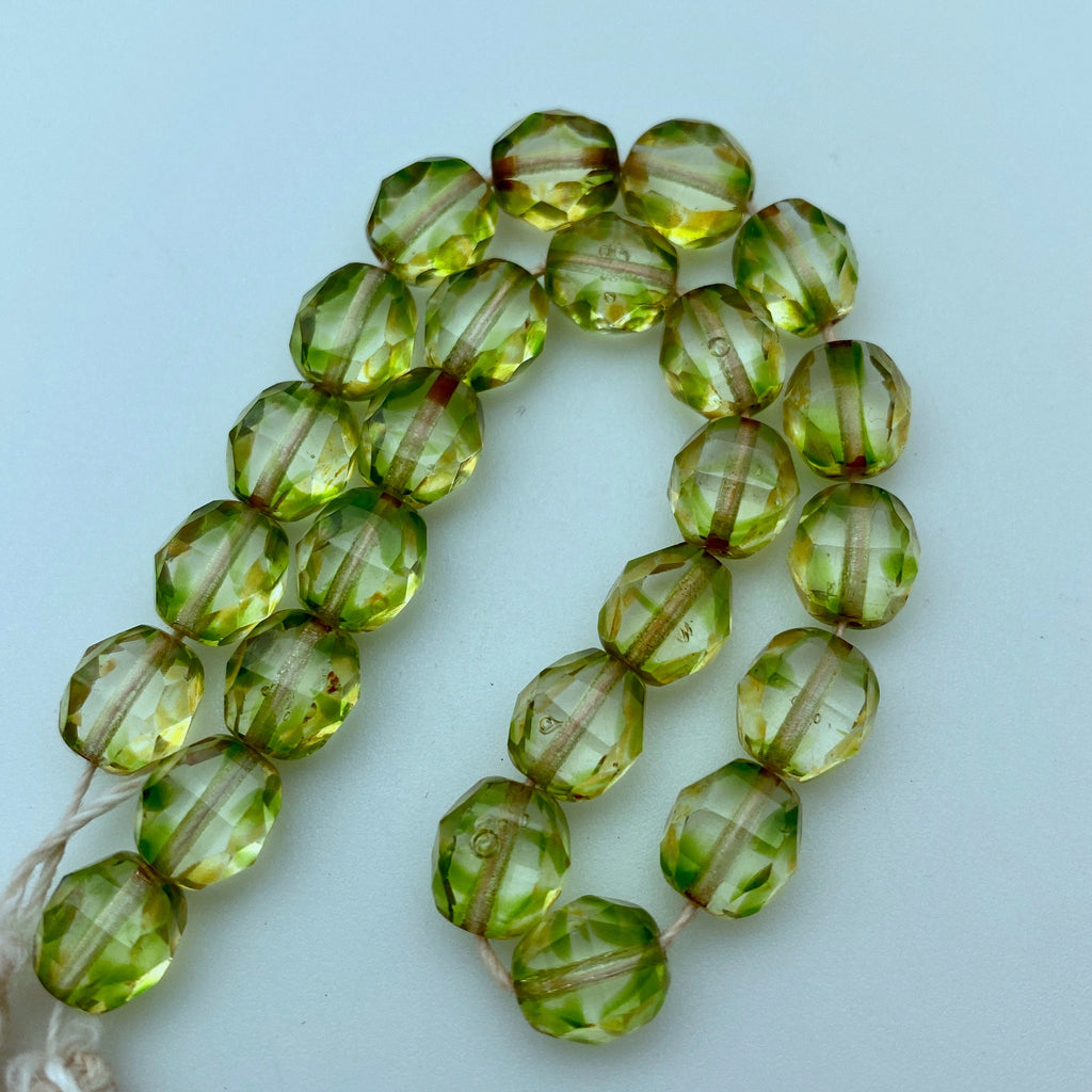Faceted Picasso Greenish Brown Czech Glass (8mm) (GCG39)