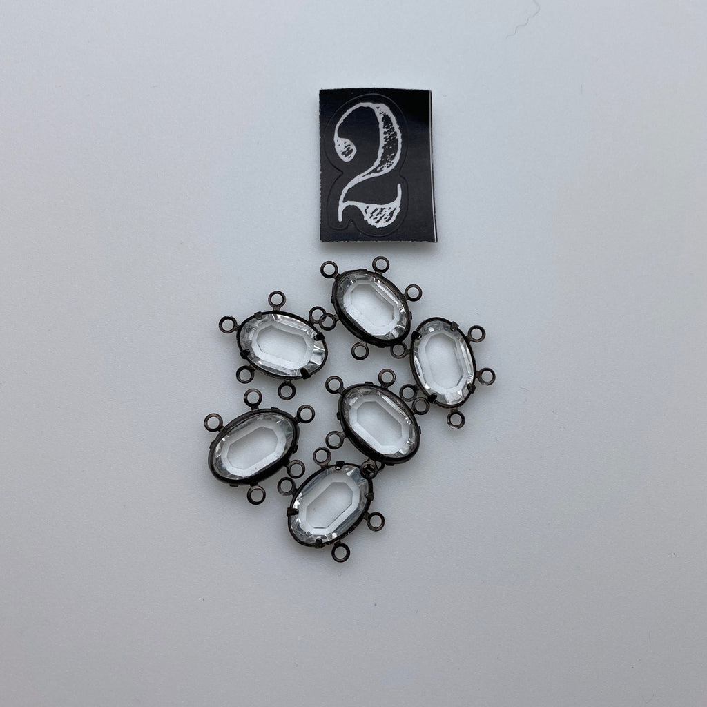 6 Vintage Glass & Metal Connector Pendants (Available In 3 Options) (RHP22)