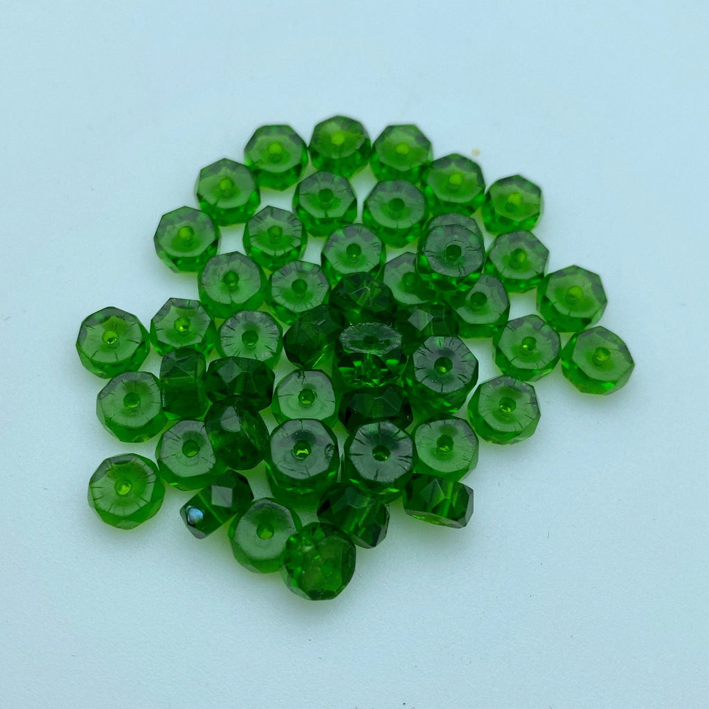 Faceted Green Czech Glass Rondelle Beads (3x6mm) (GCG47)