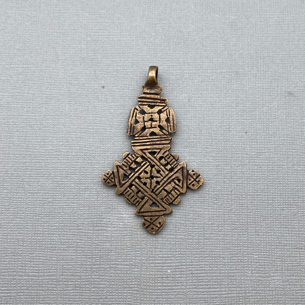 Ethiopian Coptic Cross Pendant In Antique Brass, Black Patina (Choose From 2 Different Colors) (SBC7)