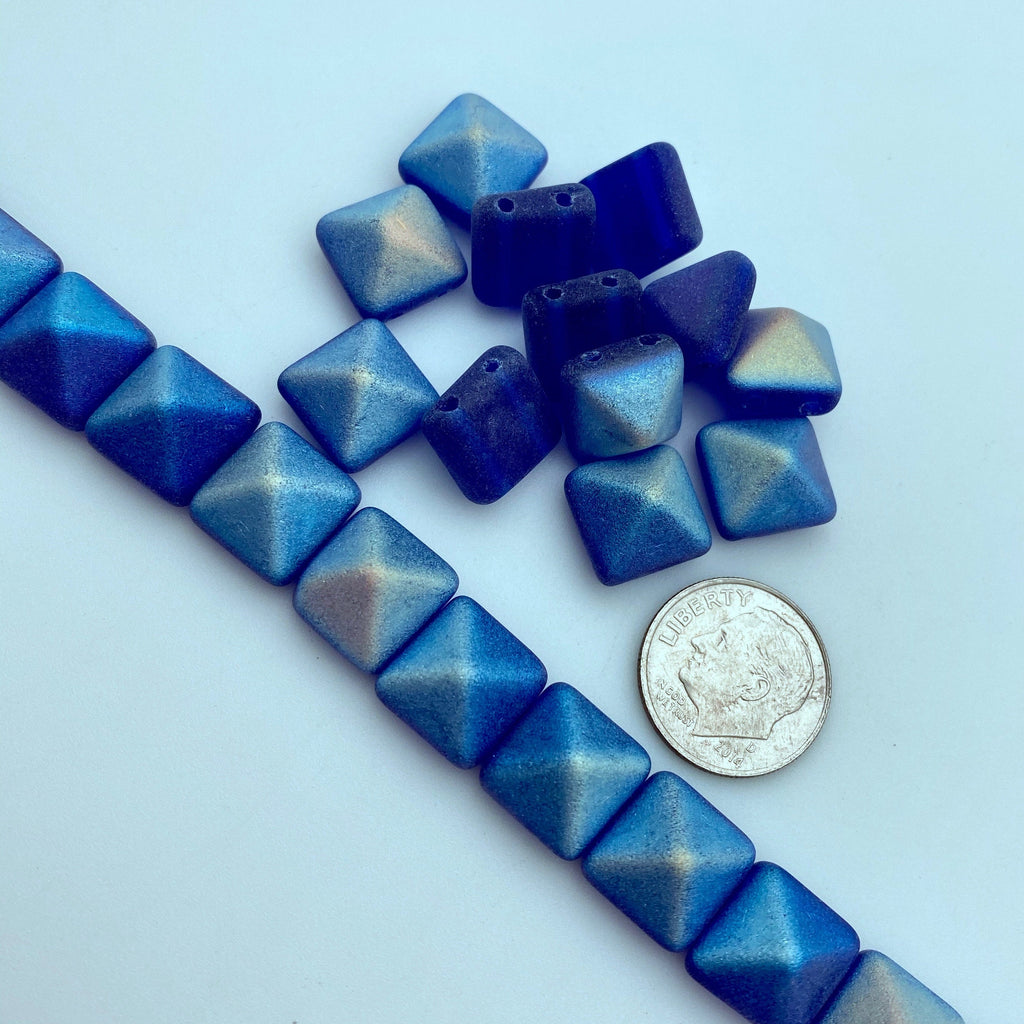 Matte Finish Cobalt Blue 2-Holed Pyramid Czech Glass Beads (12mm) (SCG11)