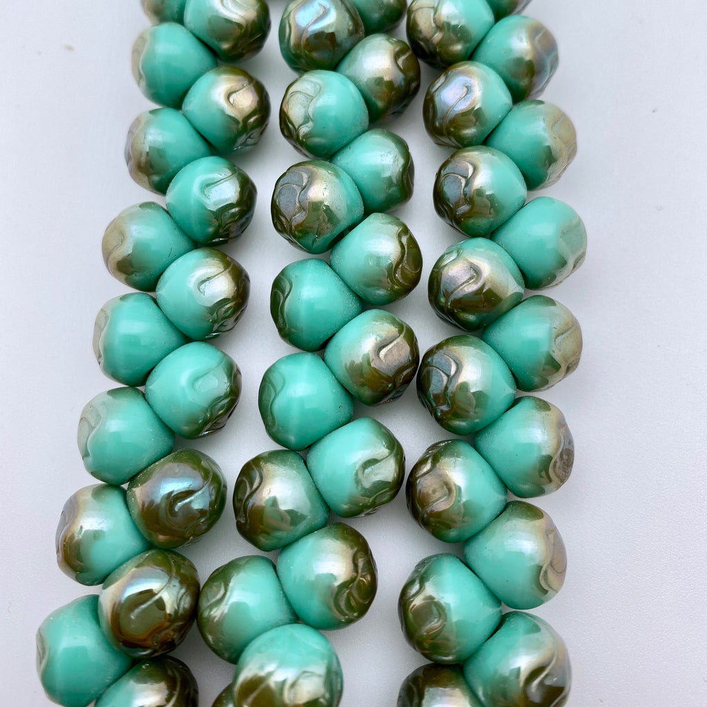 Turquoise Color Fire Polished Button/Mushroom Glass Beads (10mm) (GCG6)