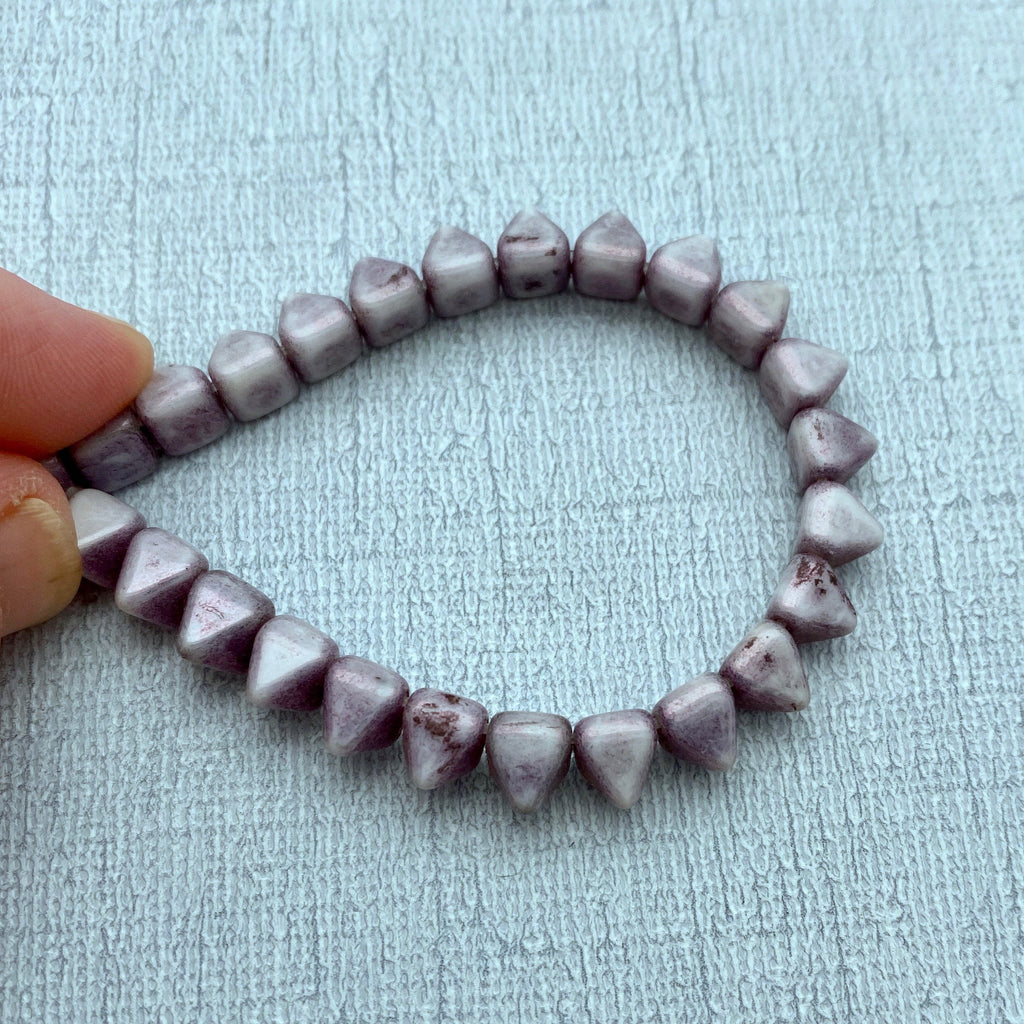 Grayish Purple Picasso 2-Holed Pyramid Czech Glass Beads (6mm) (SCG25)