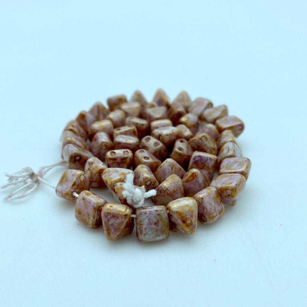 Purple & Gold 2-Holed Pyramid Czech Glass Beads (6mm) (SCG29)