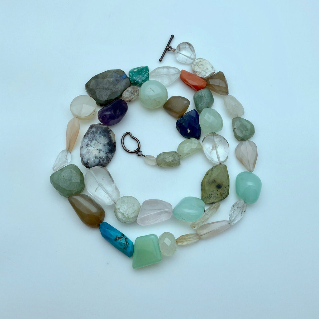 Mixed Gemstone Handmade Necklace With Toggle (32 Inches) (SN2)