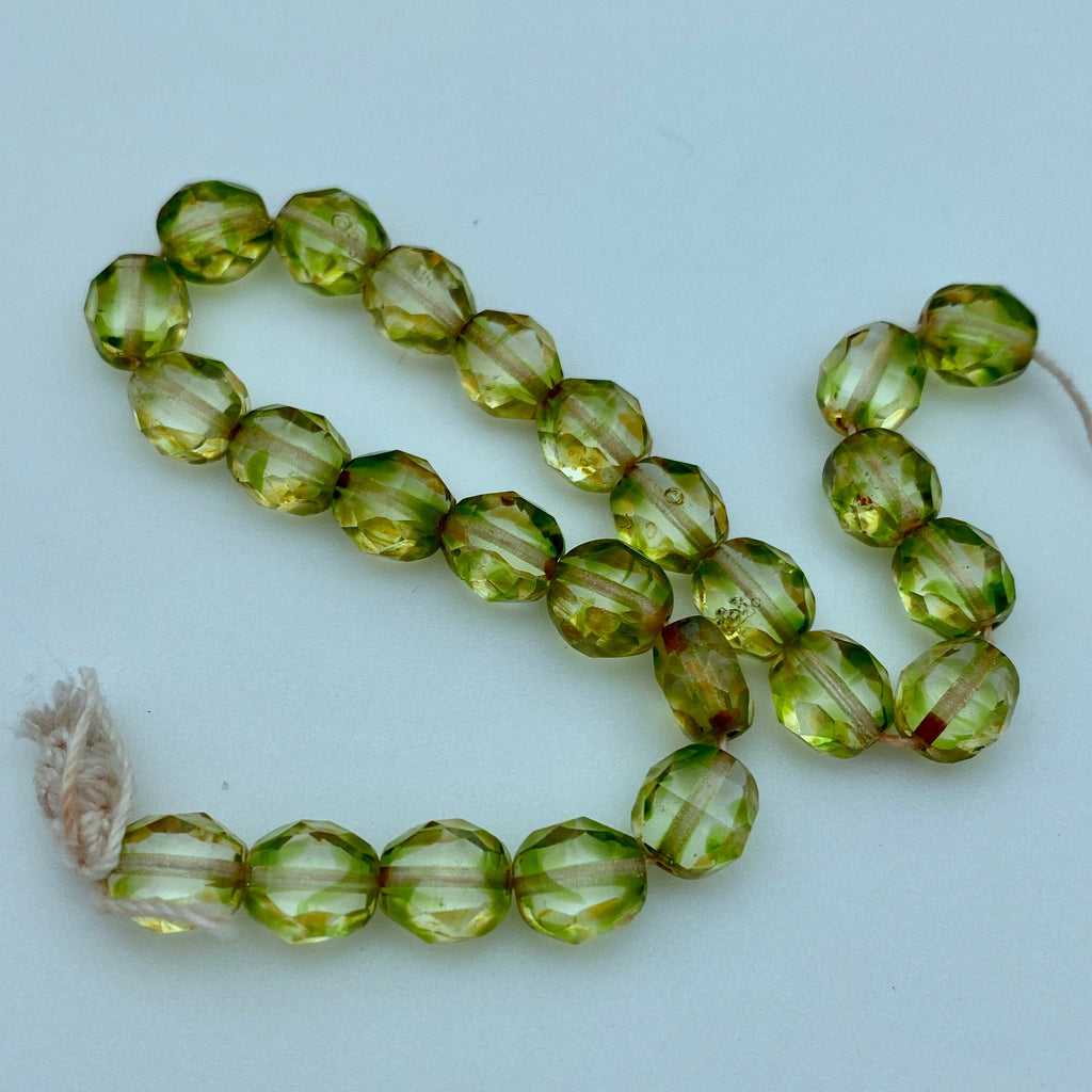 Faceted Picasso Greenish Brown Czech Glass (8mm) (GCG39)