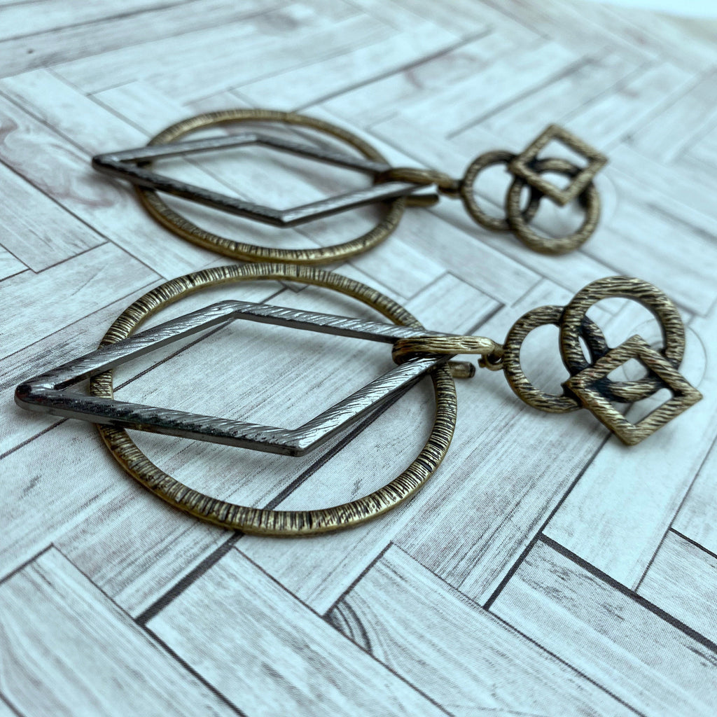Geometric Shaped Gunmetal & Bronze Colored Earrings (ER11)