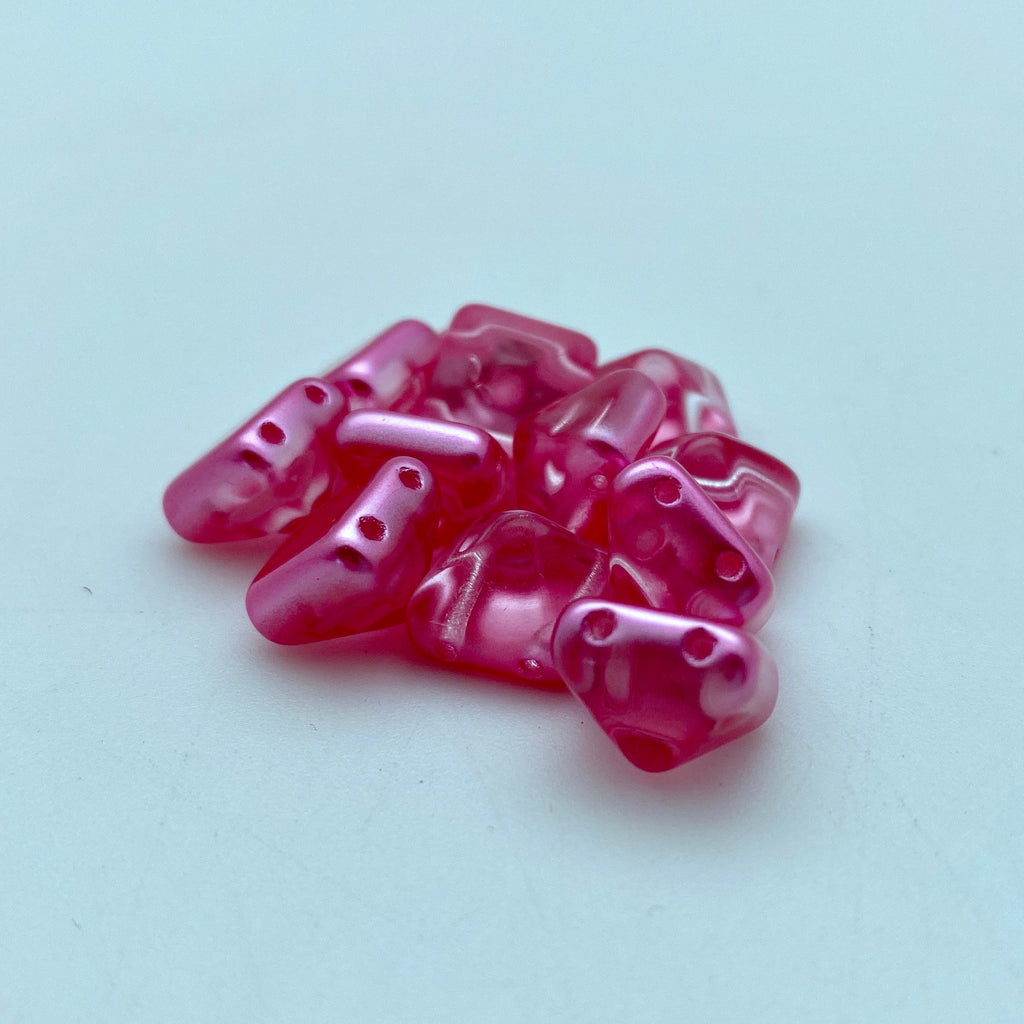 Girly Pink 2-Holed Pyramid Czech Glass Beads (12mm) (SCG8)