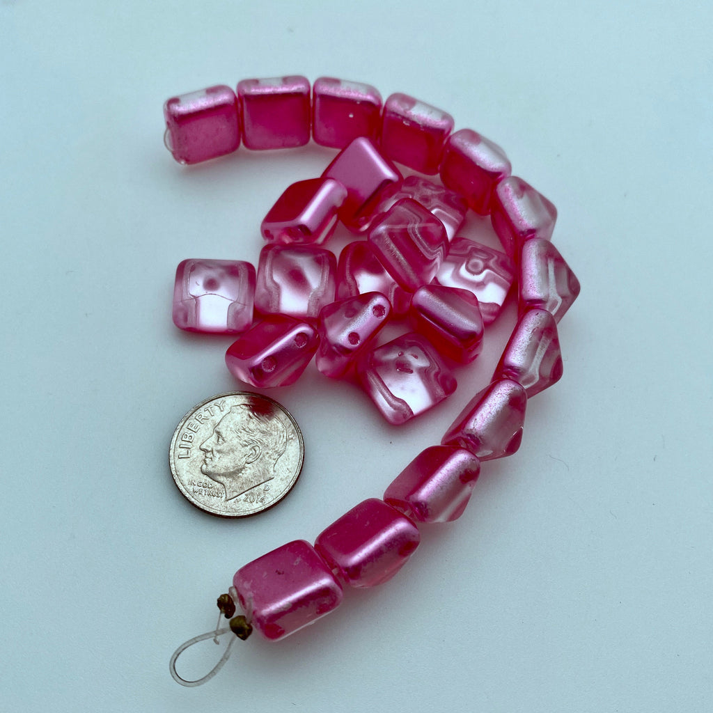 Girly Pink 2-Holed Pyramid Czech Glass Beads (12mm) (SCG8)