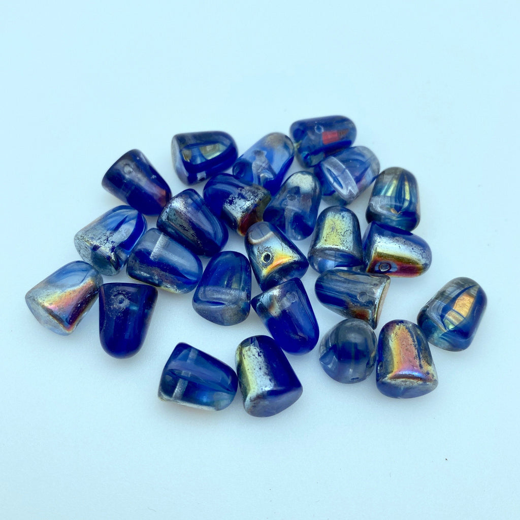 Clear Navy Blue With AB Finish Gumdrop Czech Glass Beads (8x10mm) (SCG61)