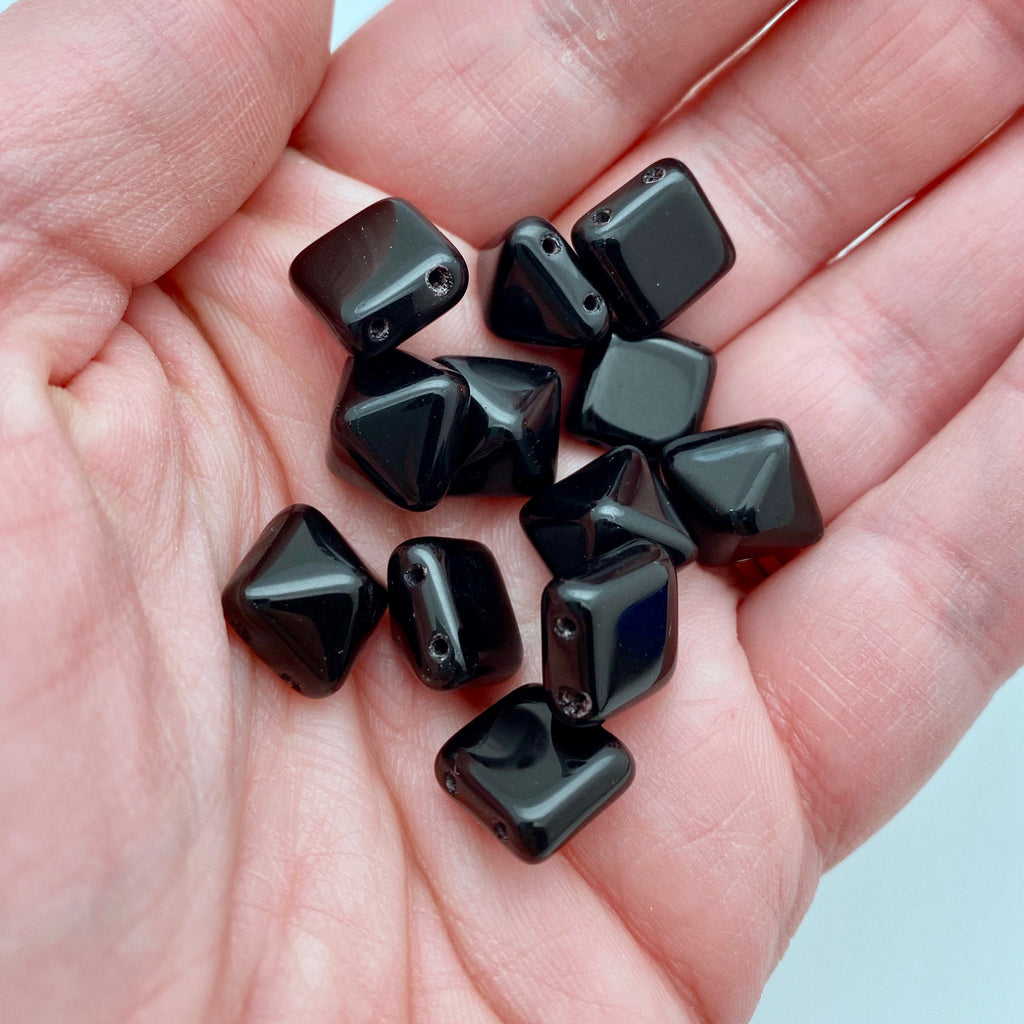 Shiny Black 2-Holed Pyramid Czech Glass Beads (12mm) (SCG20)