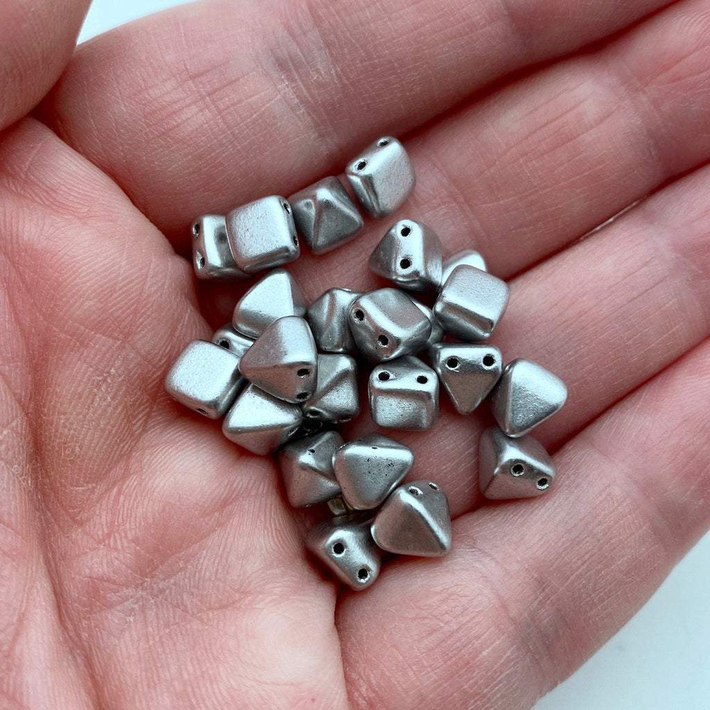 Sterling Silver Plated 2-Holed Pyramid Czech Glass Beads (6mm) (SCG39)
