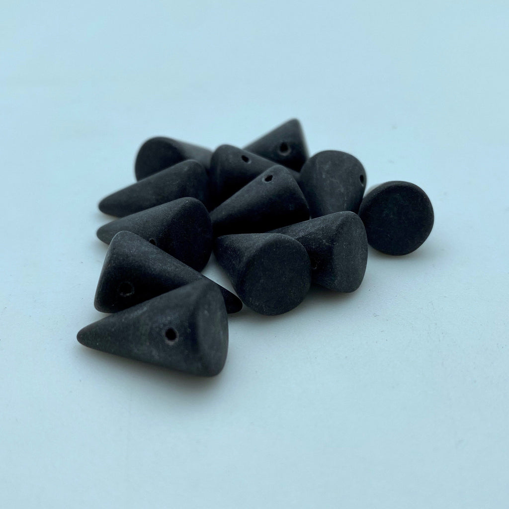 Matte Black Finish Czech Glass Spike Beads (11x18mm) (SCG108)