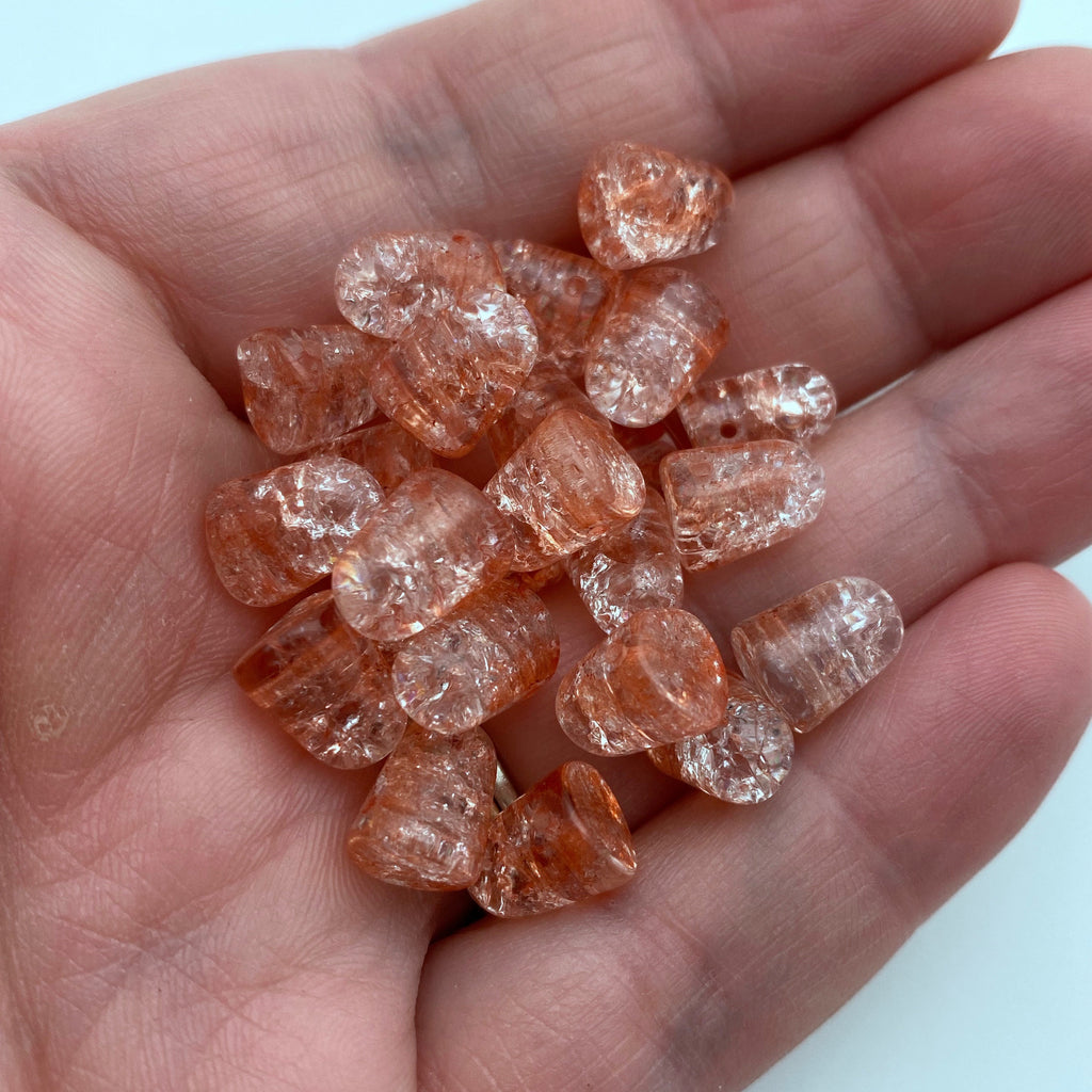 Clear Peach Coral Crackle Glass Gumdrop Czech Beads (7x10mm) (SCG69)