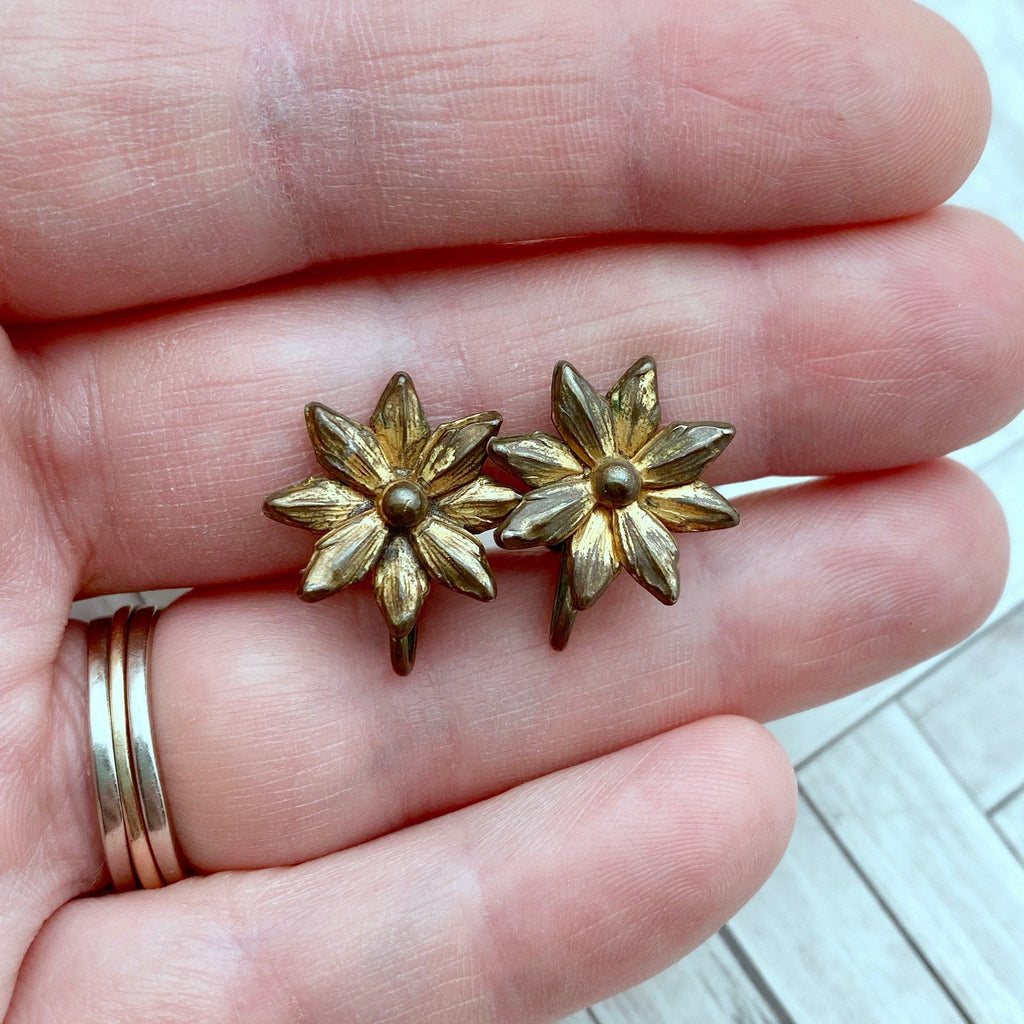Vintage Vermeil Flower Screw Back Earrings (ER41)
