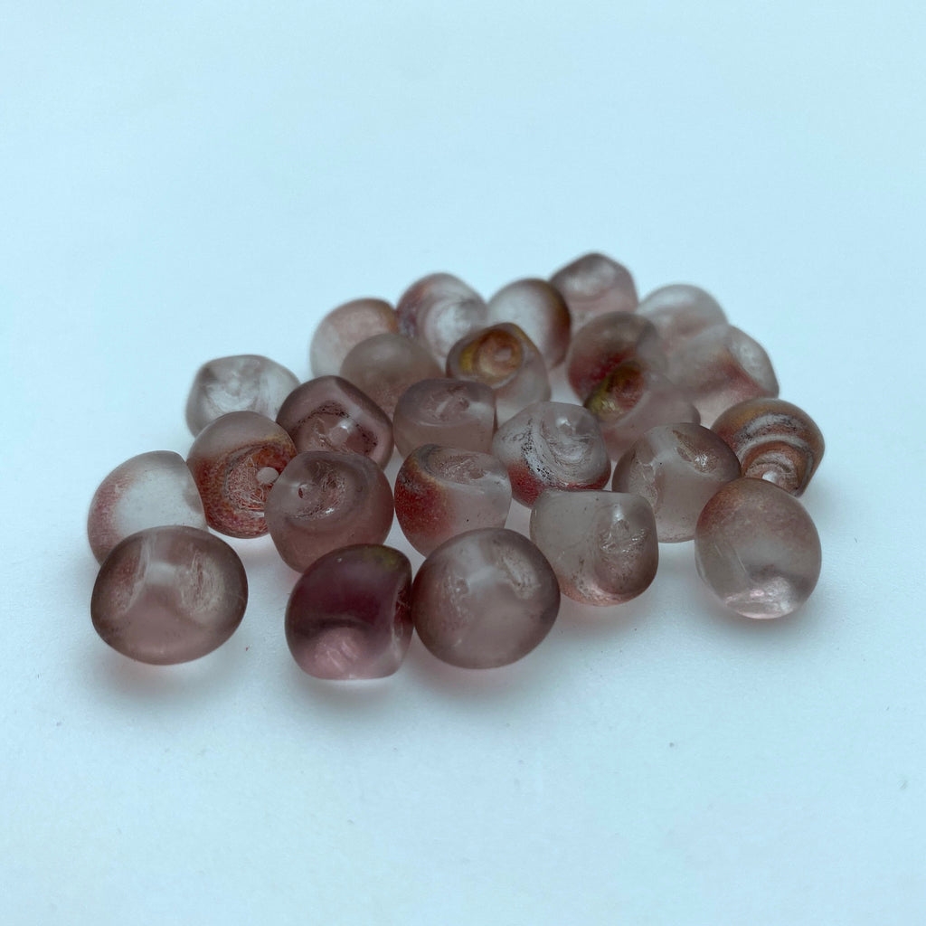 Translucent Frosted Clear & Pink Czech Glass Mushroom Beads (9mm) (SCG96)