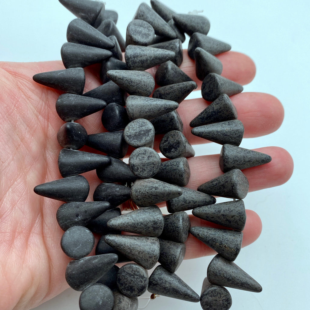 Matte Black Finish Czech Glass Spike Beads (11x18mm) (SCG108)