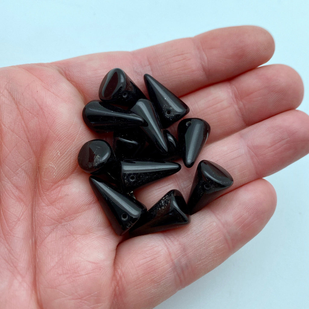 Solid Black Czech Glass Spike Beads (11x18mm) (SCG116)