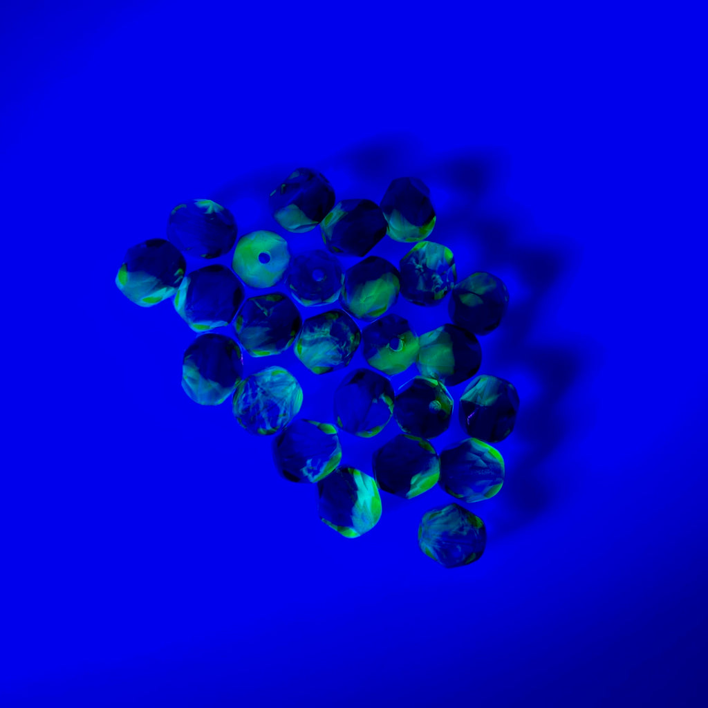Faceted UV Iridescent Blue & Purple Barrel Czech Glass Beads (6mm) (BCG98)