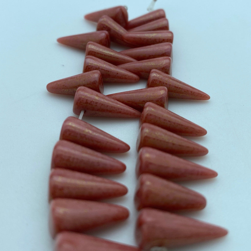 Rosewood Pink & Gold Picasso Czech Glass Spike Beads (7x17mm) (SCG133)