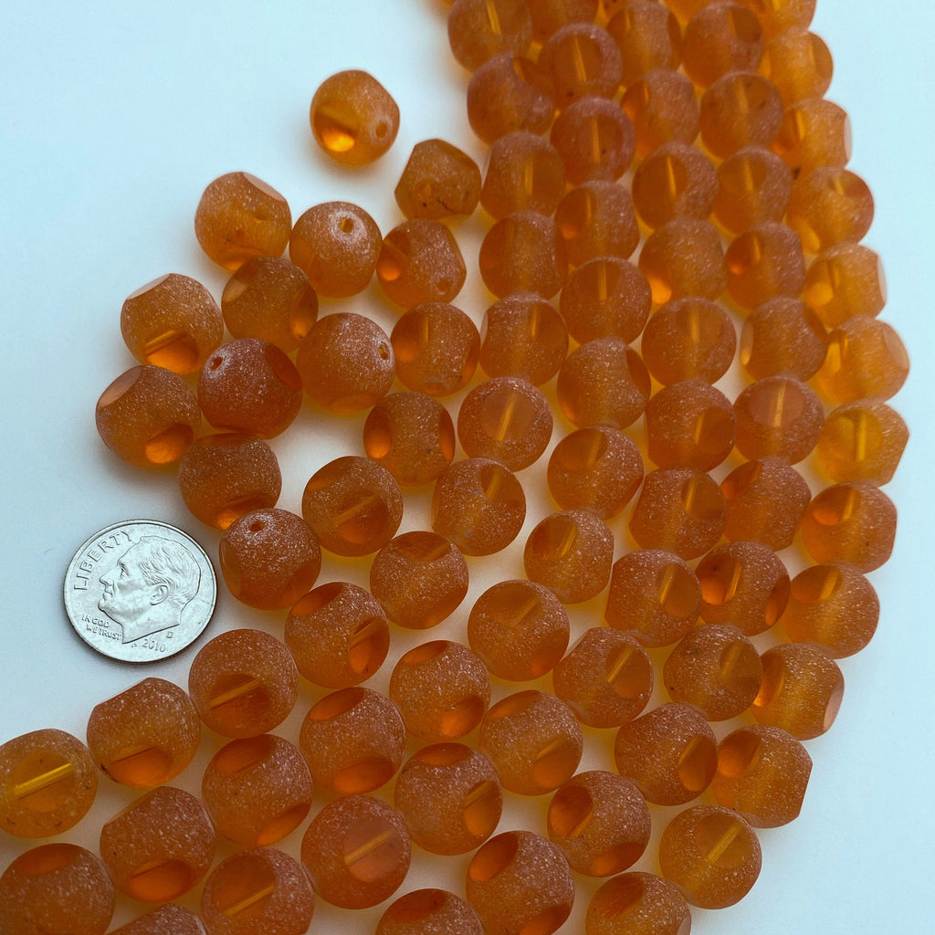 Bright Orange Frosted Round Table Cut Czech Glass Beads (12mm) (SCG138)