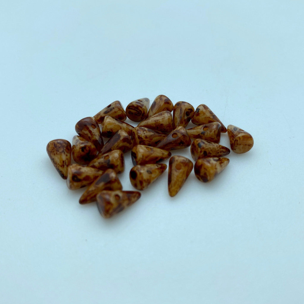 Fire Polished Brown Picasso Czech Glass Spike Beads (5x8mm) (SCG156)