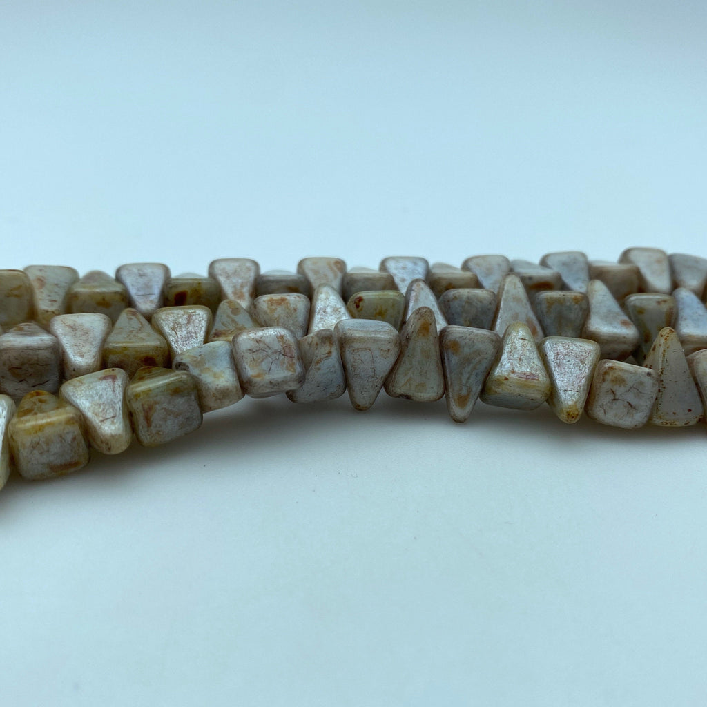 Southwestern Green Picasso Czech Glass Pyramid Spike Beads (8x11mm) (SCG168)