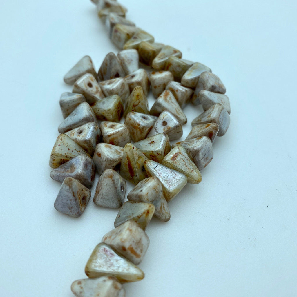 Southwestern Green Picasso Czech Glass Pyramid Spike Beads (8x11mm) (SCG168)