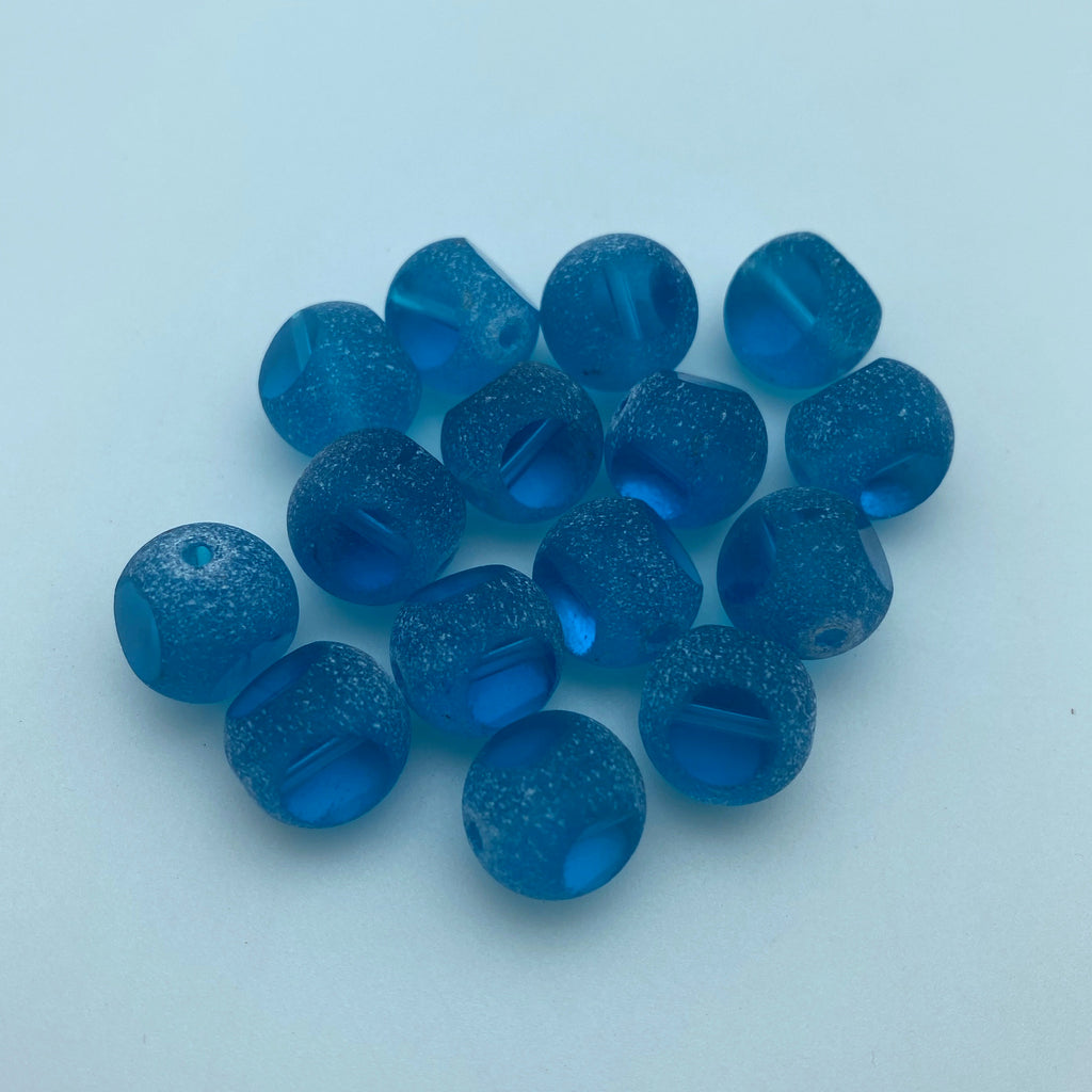 Frosted Vibrant Blue Round Table Cut Czech Glass Beads (12mm) (SCG171)