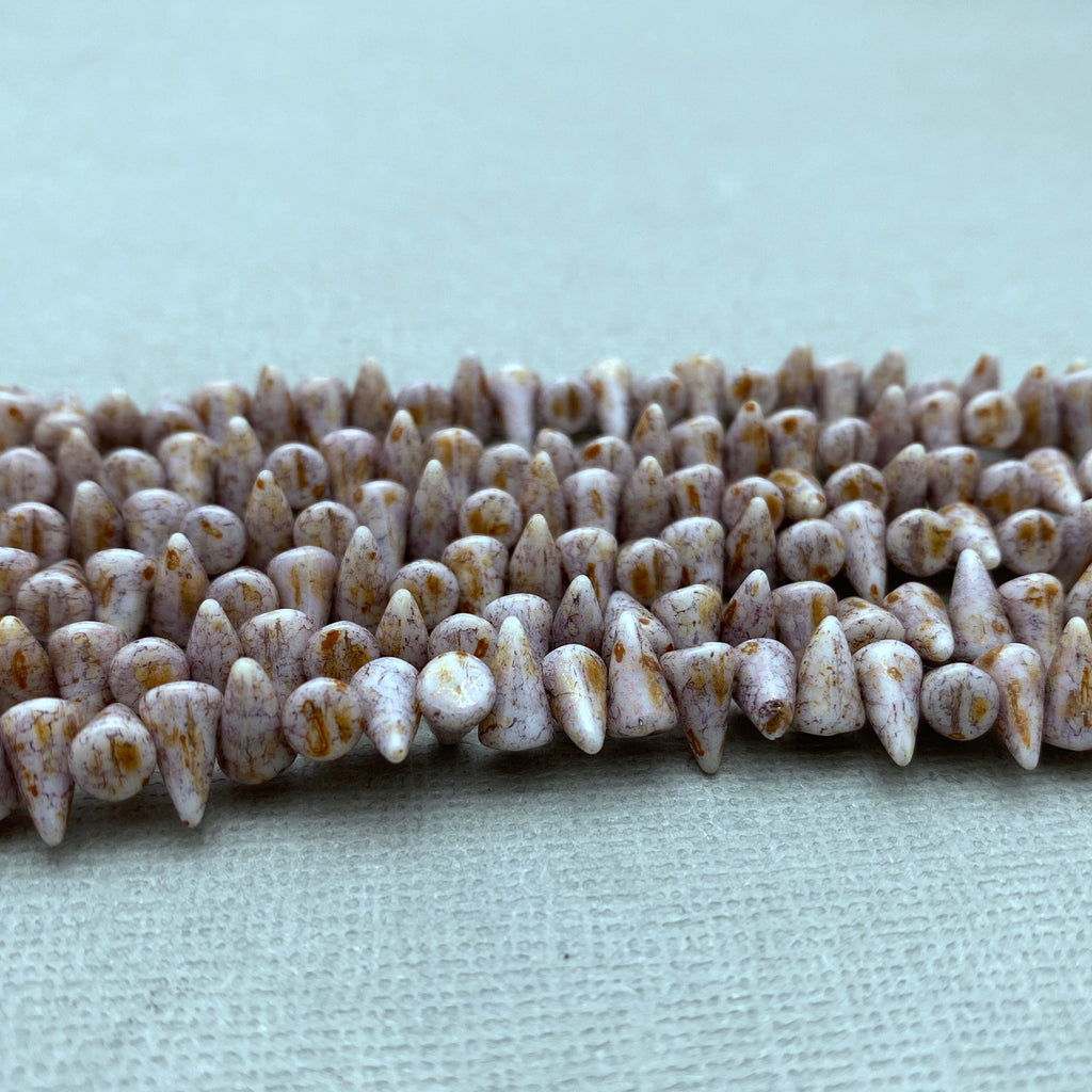 Purple, Gold & White Picasso Czech Glass Spike Beads (5x8mm) (SCG172)