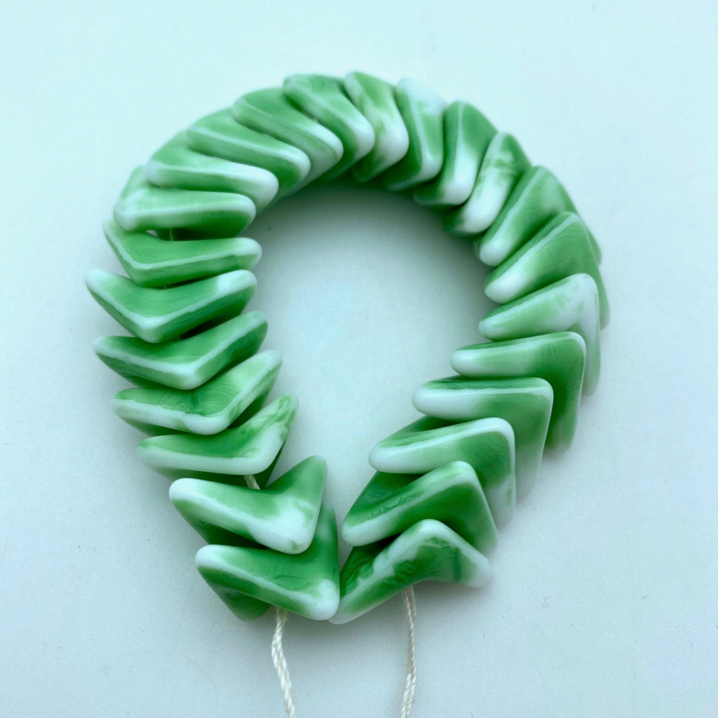 Vintage Vibrant Green & White Boomerang West German Beads (9x18mm) (GGG10)