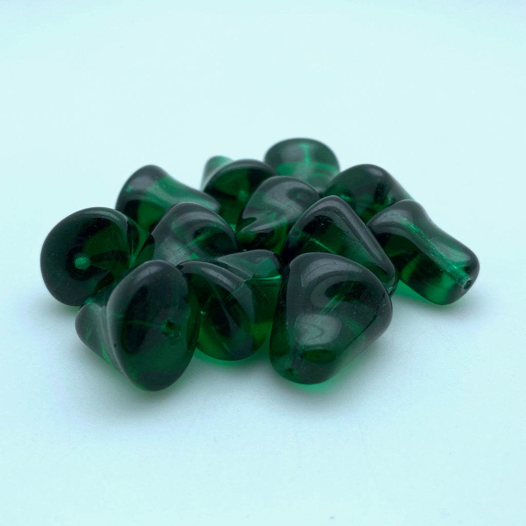 Vintage Translucent Emerald Green Twisted Bell West German Beads (17x19mm) (GGG12)