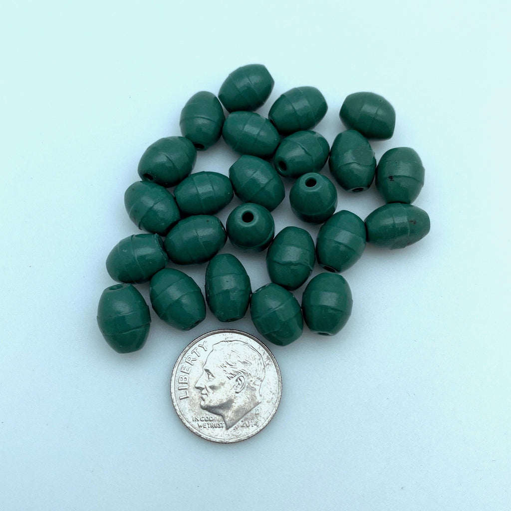 Vintage Basil Green Oval Barrel West German Beads (8x10mm) (GGG4)