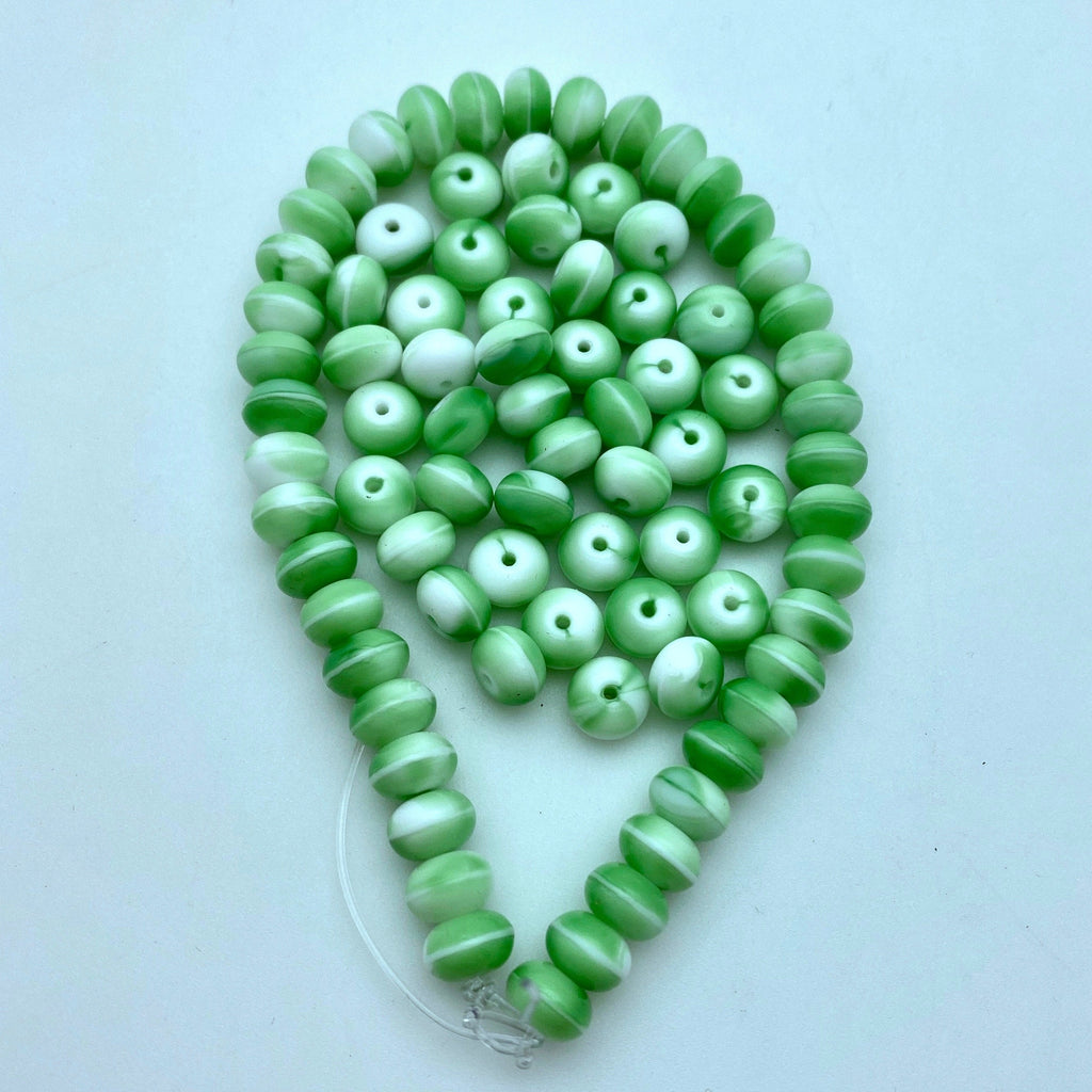 Parakeet Green & White Opaque West German Beads (5x8mm) (GGG2)