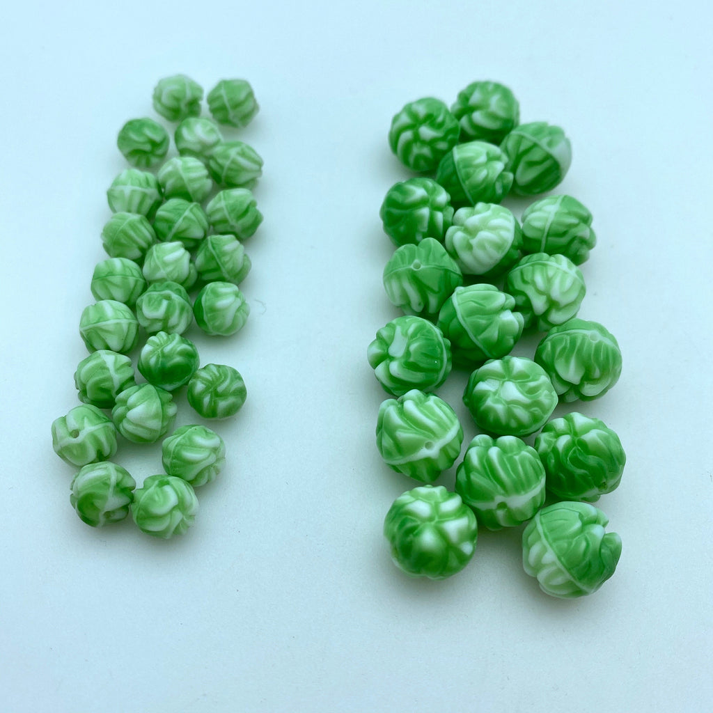 Vintage Bumpy Round Green & White West German Beads (2 Variations) (GGG18)