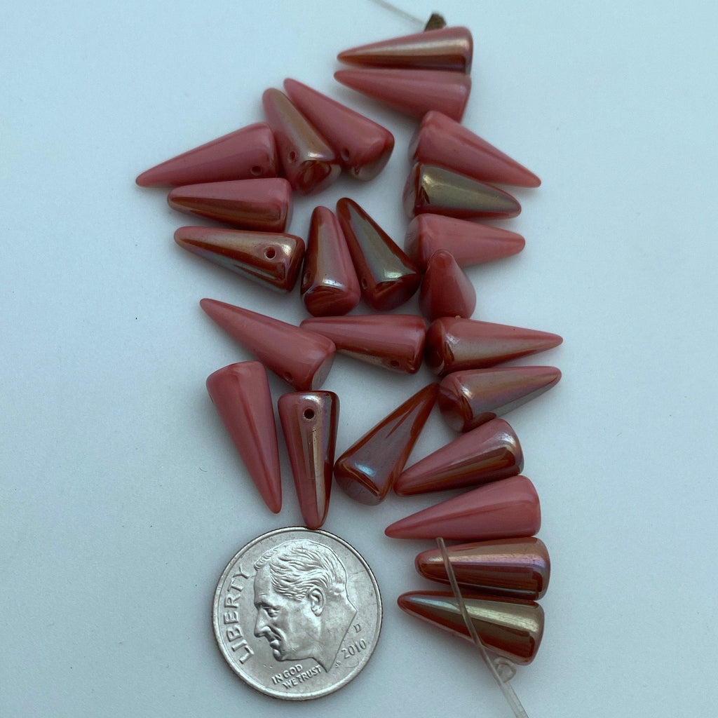 Fire Polished Rosewood Pink Czech Glass Spike Beads (7x17mm) (SCG129)