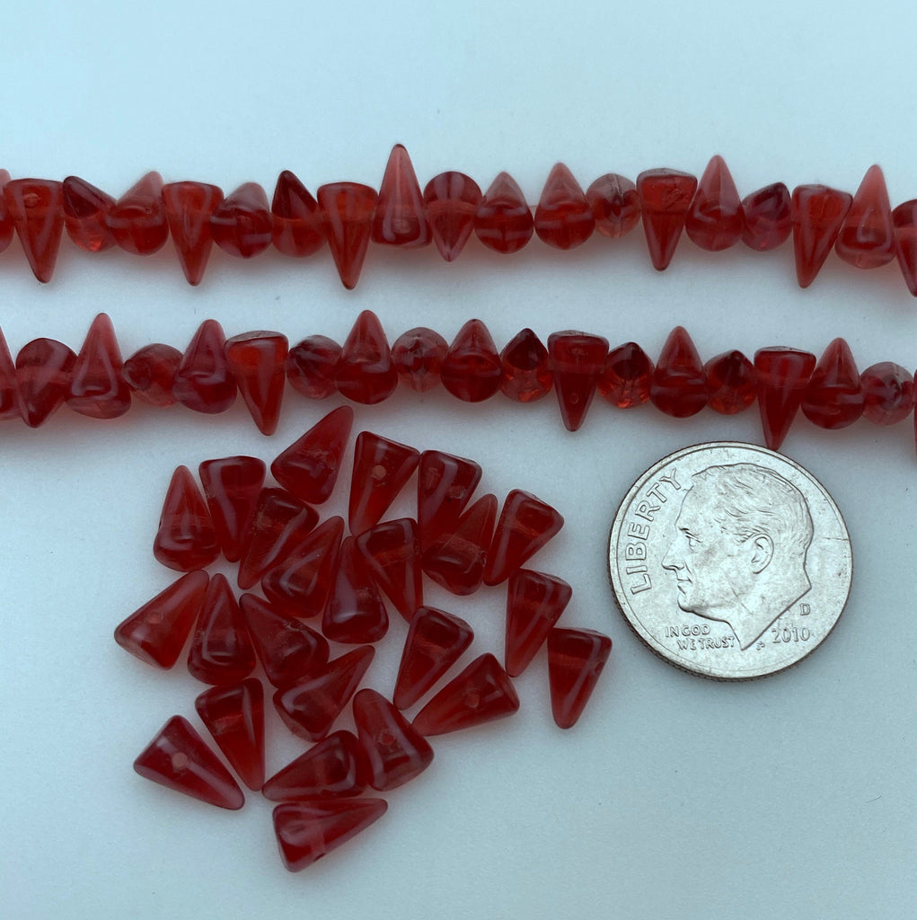 Translucent Berry Red Czech Glass Spike Beads (4x7mm) (SCG148)