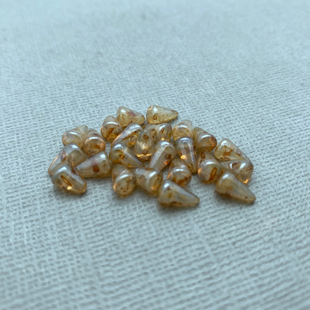 Translucent Teak Picasso Brown Czech Glass Spike Beads (4x7mm) (SCG154)